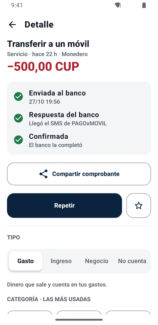Detalle de una operación con sus tres pasos